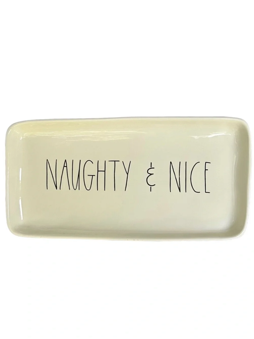 Rae Dunn NAUGHTY & NICE Platter Christmas White Black Long Letters NWT 2017 OG